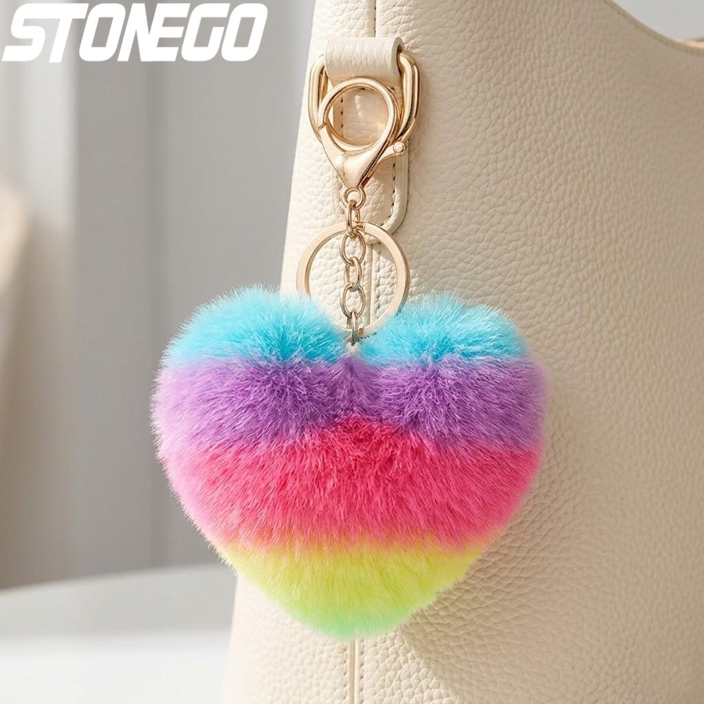 Car Accessories Girl - Fashion Rainbow Plush Keychain Cute Soft