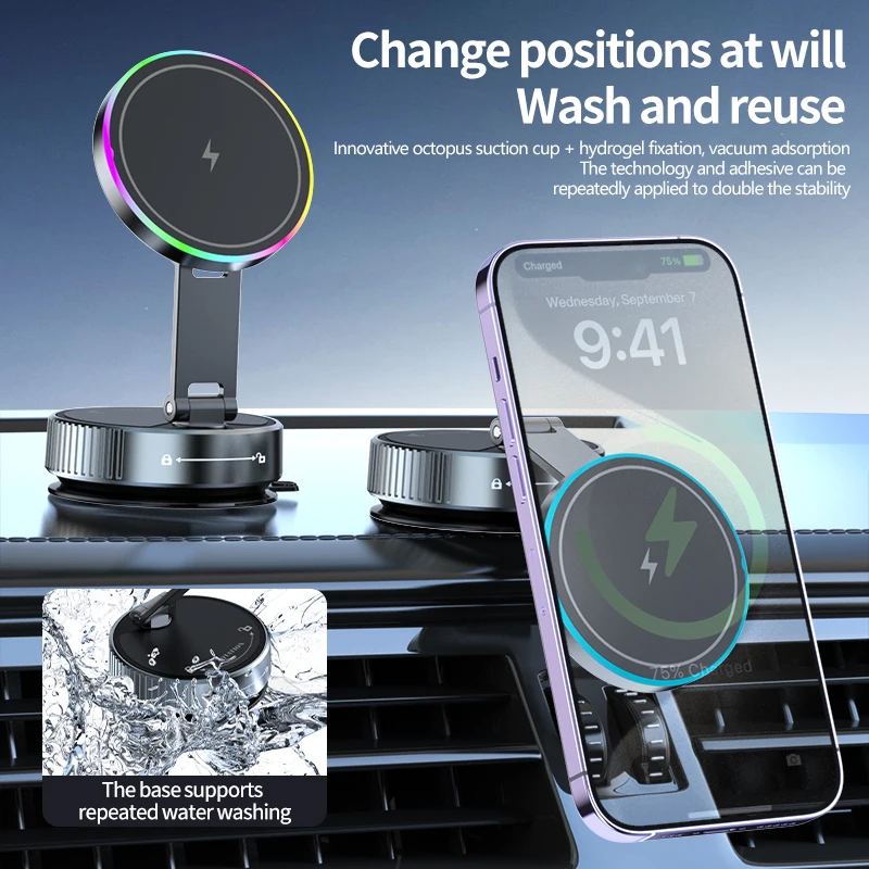 Car Cup Holder Expander - 15W Wireless Car Charger Phone Holder